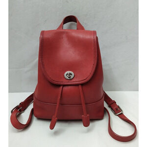 Coach Daypack Red Leather Turnlock Flap Backpack - #9960
